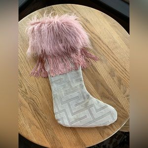 Handcrafted large funky Christmas stocking with faux fur and fringe
